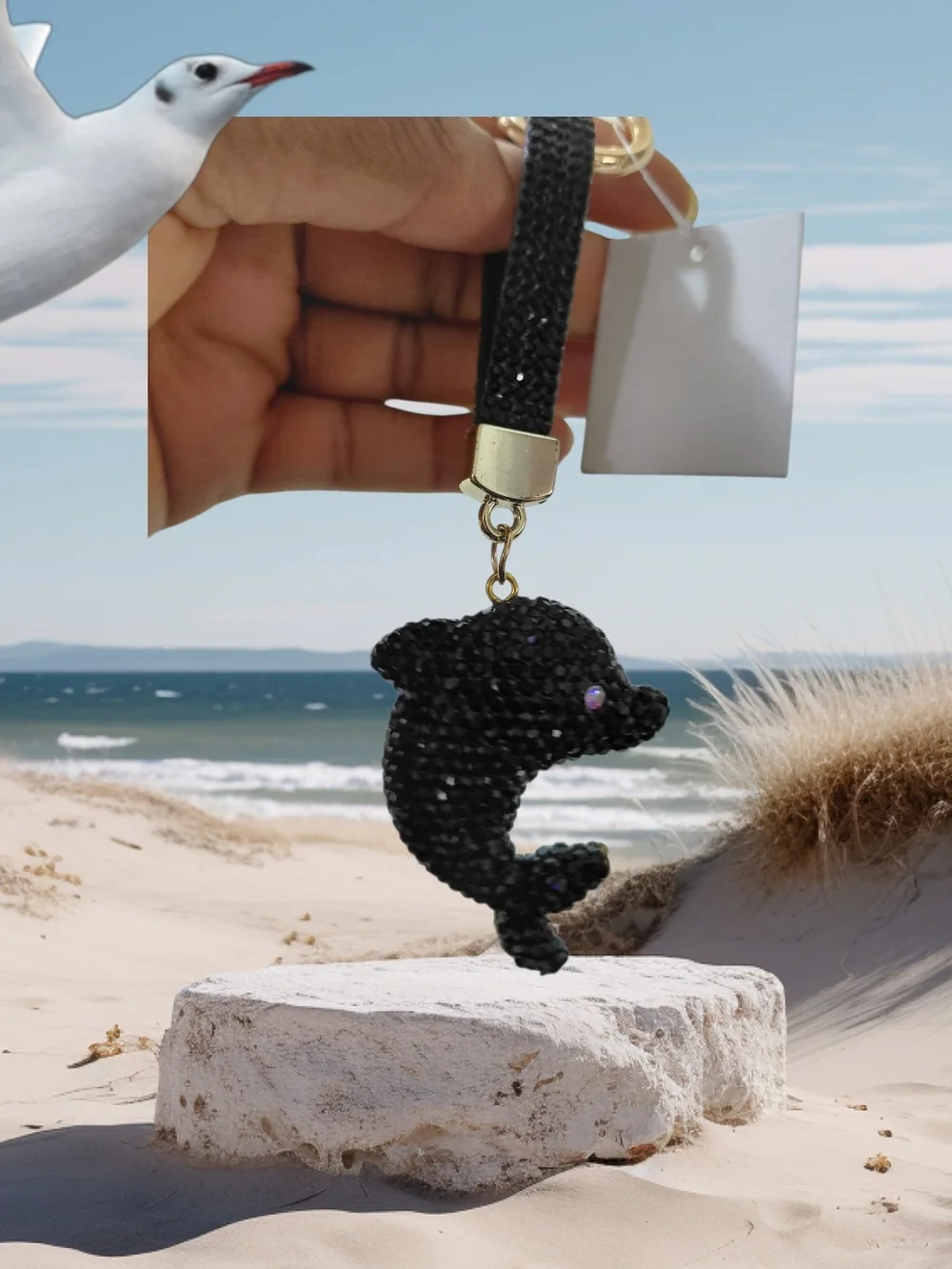 Black Dolphin Charm Keychain Wristlet